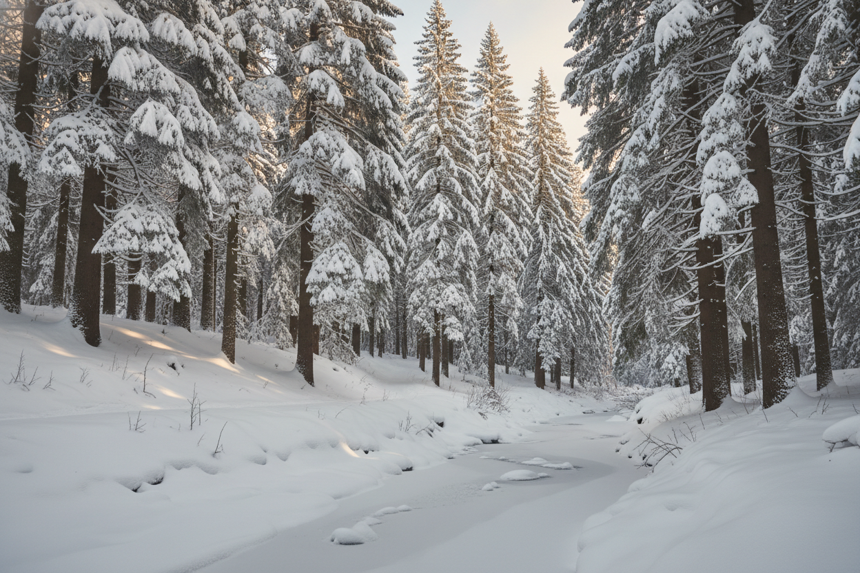 snow is winter in the forest 